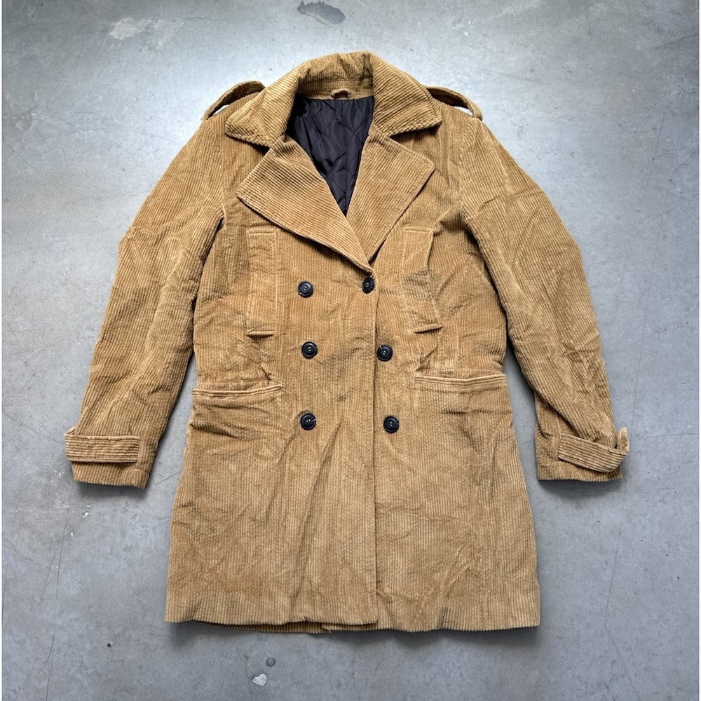 Zara Men Jacket Coat Corduroy Size Small Double Breasted Tan Quilted Peacoat
